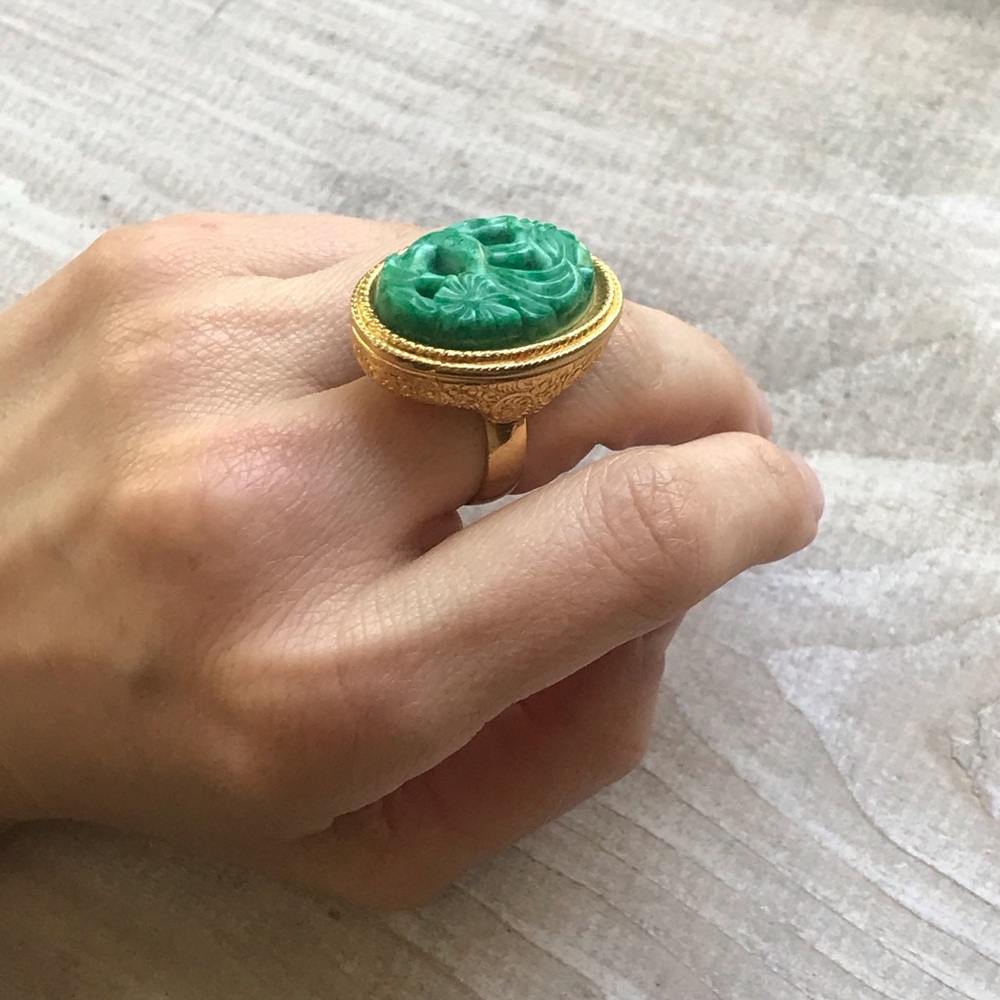 Vintage Avon Locket Ring Gold Green Boho Statement Ring 70s - Picture 5 of 15